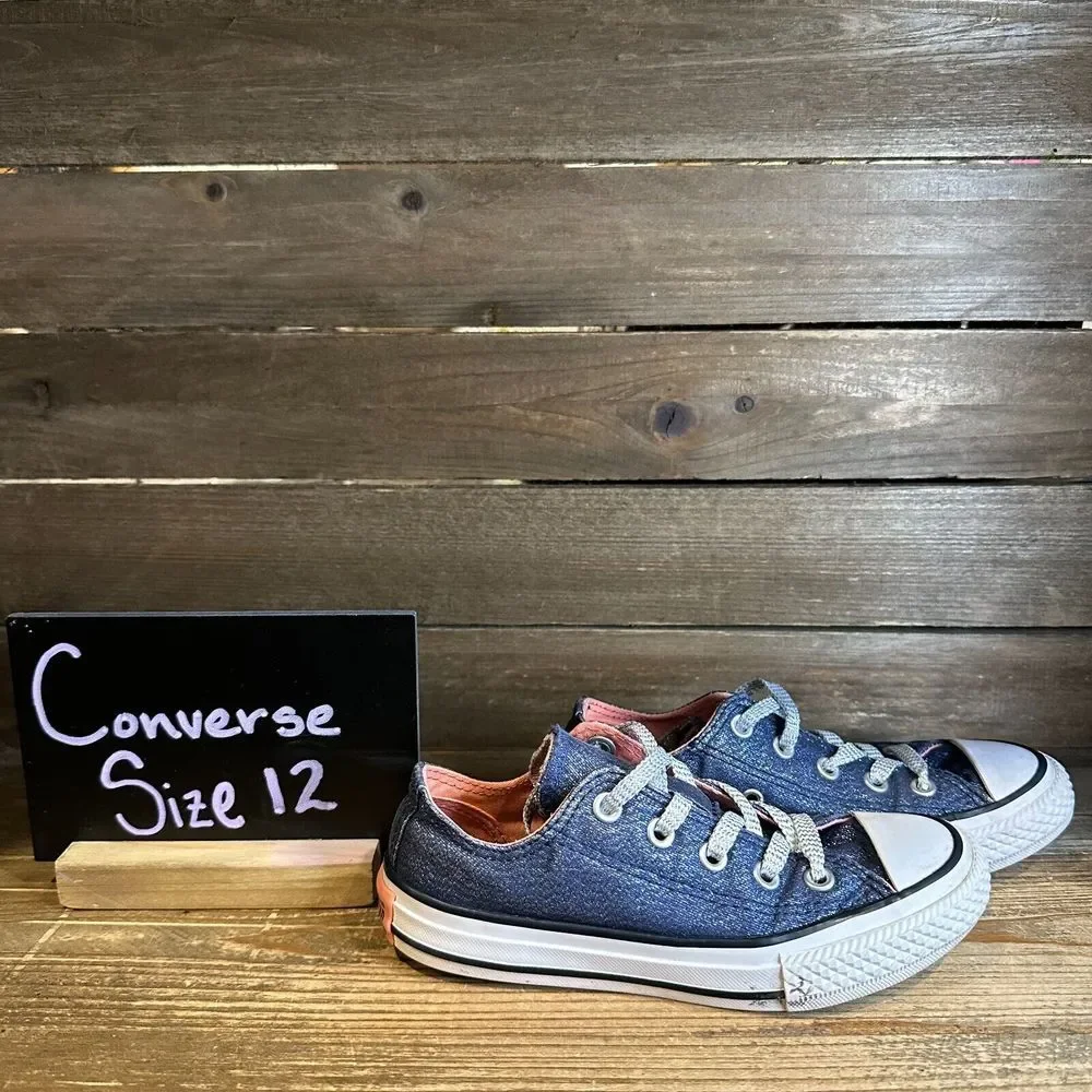 Kids Converse CTAS Navy Blue Glitter Denim Low‎ Casual Sneakers Shoes Size 12 C